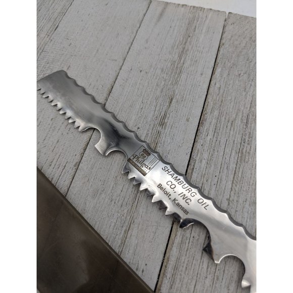 Vintage Warco #2 Stainless Double Sided Knife Philgas Oil Wood Handle Slice Car - Picture 5 of 8